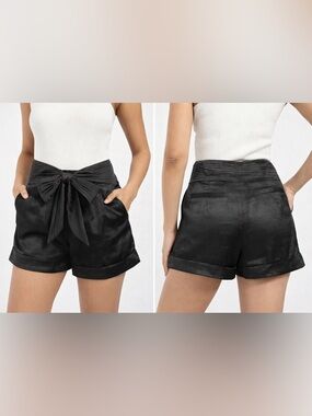 Aqua Kinder Black Satin Shorts WMN SZ 4 High Waist Tie Front Dressy Macy’s